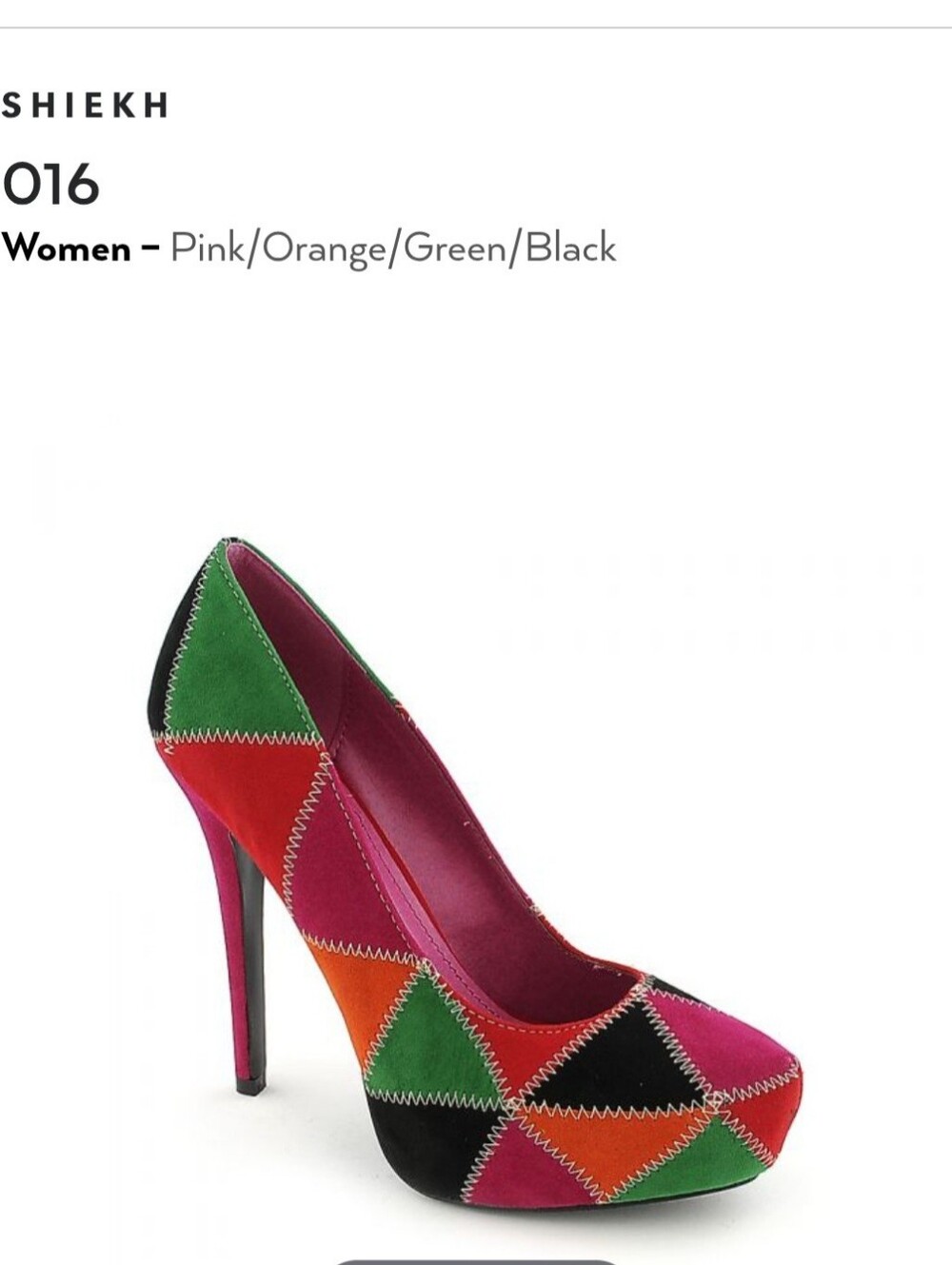 Shiekh Patchwork Multicolor High Heel Pump - Pink/Orange/Green/Black